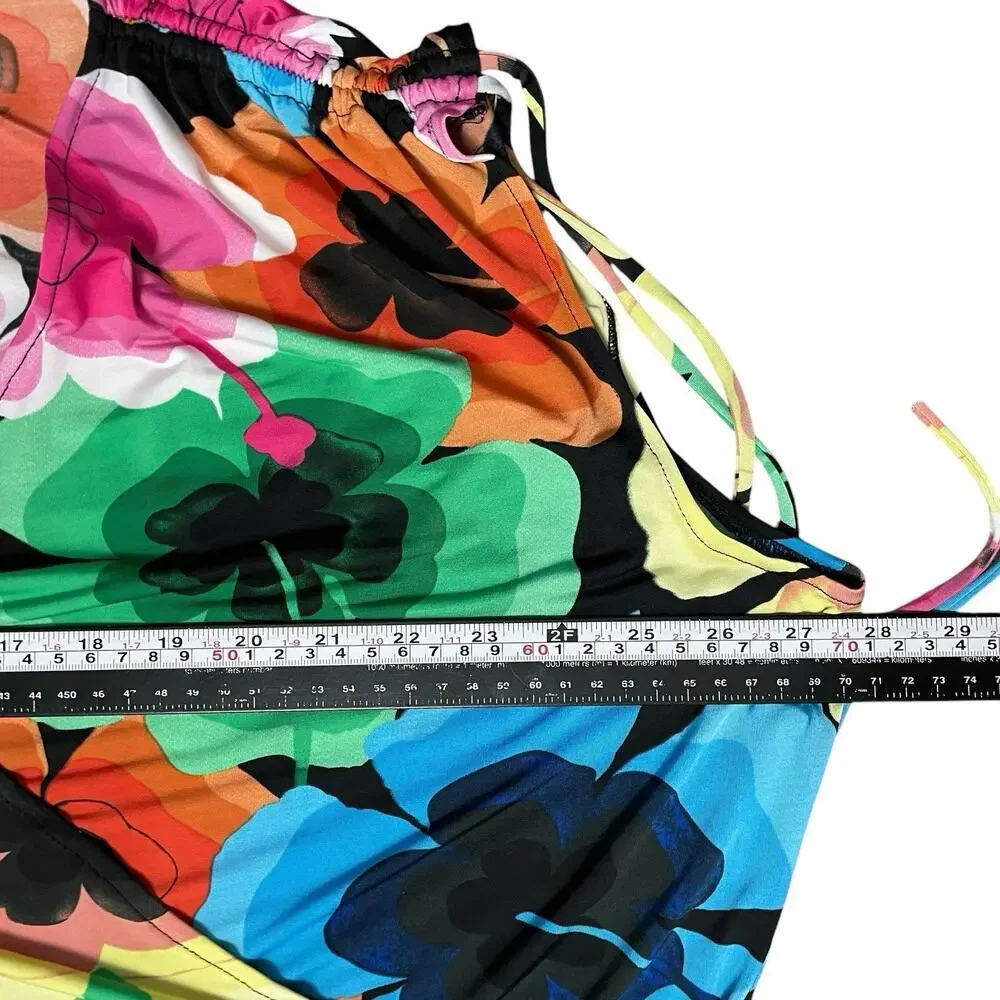 Milano‎ Floral Suit Cover Faux Wrap Top Women Sz 1X Plus Rashguard Artsy Ruched